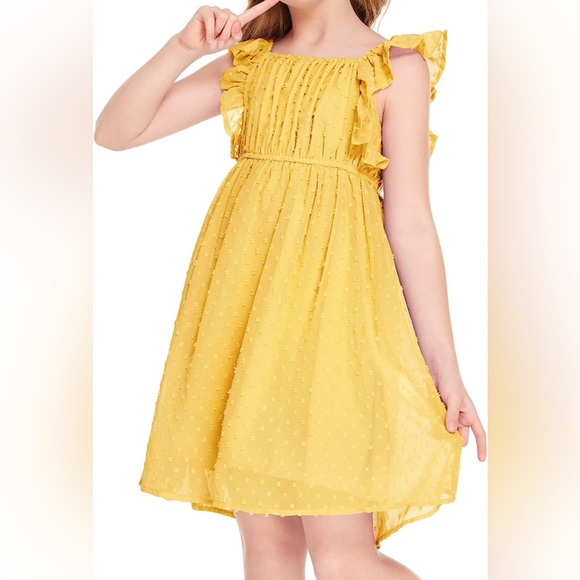 NWT Flypigs Yellow Flutter Sleeve Swiss Dot A-Line Dress Girls Size 12-13 Years - Picture 3 of 6